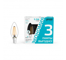 Лампа cветодиодная Gauss E14 5,5W 4100K прозрачная 3 шт. 1031126T