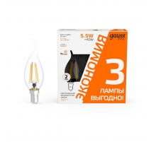 Лампа cветодиодная Gauss E14 5,5W 2700K прозрачная 3 шт. 1041116T