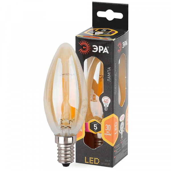 Лампа светодиодная филаментная ЭРА E14 5W 2700K золотая F-LED B35-5W-827-E14 gold Б0027939 Лампа светодиодная филаментная ЭРА E14 5W 2700K золотая F-LED B35-5W-827-E14 gold Б0027939