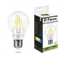 Лампа светодиодная филаментная Feron E27 7W 4000K Шар Прозрачная LB-57 25570