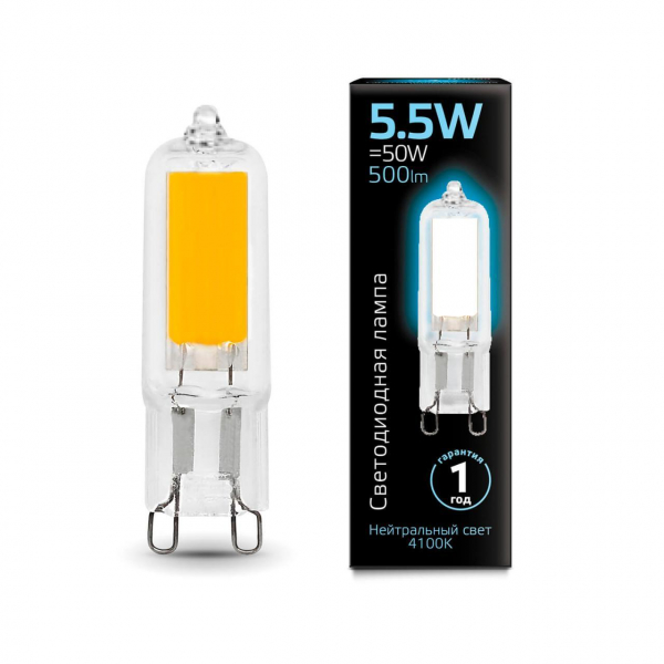 Лампа светодиодная Gauss G9 5.5W 4100K прозрачная 107809205 Лампа светодиодная Gauss G9 5.5W 4100K прозрачная 107809205