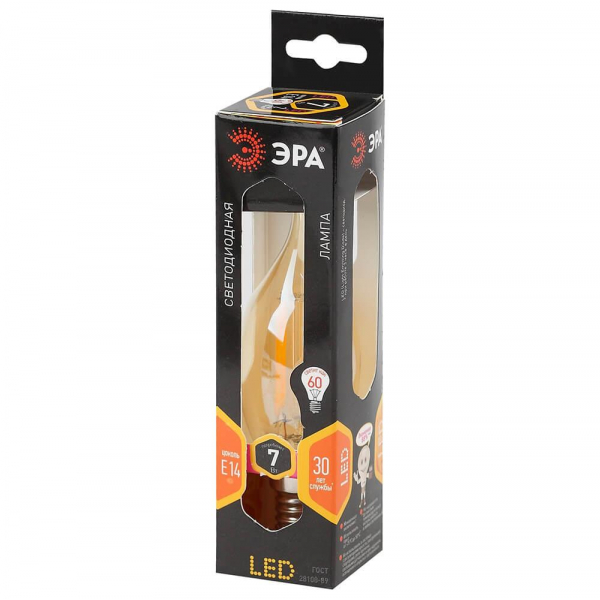Лампа светодиодная филаментная ЭРА E14 7W 2700K золотая F-LED BXS-7W-827-E14 gold Б0027965 Лампа светодиодная филаментная ЭРА E14 7W 2700K золотая F-LED BXS-7W-827-E14 gold Б0027965