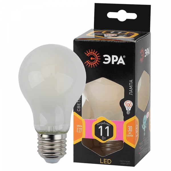 Лампа светодиодная филаментная ЭРА E27 11W 2700K матовая F-LED A60-11W-827-E27 frost Б0035035 Лампа светодиодная филаментная ЭРА E27 11W 2700K матовая F-LED A60-11W-827-E27 frost Б0035035