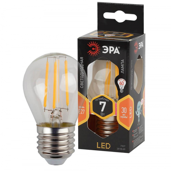 Лампа светодиодная филаментная ЭРА E27 7W 2700K прозрачная F-LED P45-7W-827-E27 Б0027948 Лампа светодиодная филаментная ЭРА E27 7W 2700K прозрачная F-LED P45-7W-827-E27 Б0027948