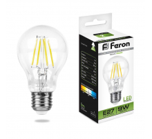 Лампа светодиодная филаментная Feron E27 9W 4000K Шар Прозрачная LB-63 25632
