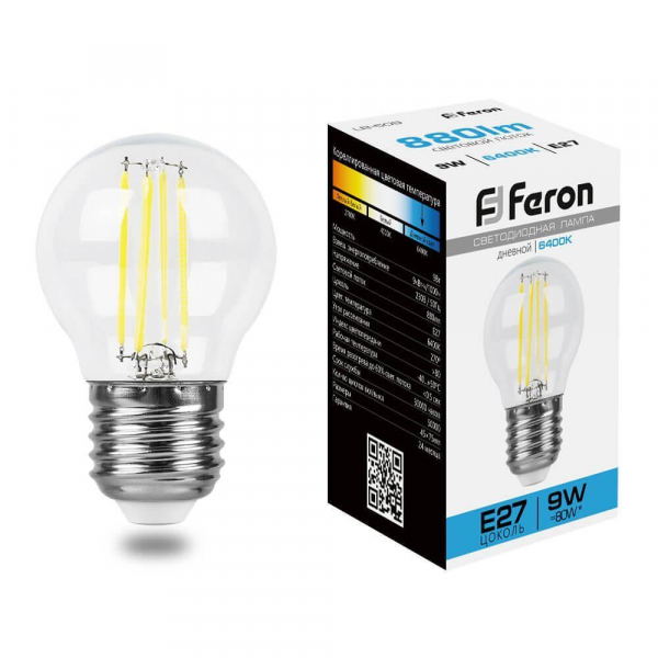 Лампа светодиодная филаментная Feron E27 9W 6400K прозрачная LB-509 38224 Лампа светодиодная филаментная Feron E27 9W 6400K прозрачная LB-509 38224