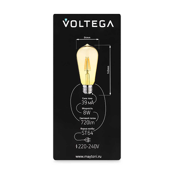 Лампа светодиодная филаментная Voltega 271 E27 8W 2700K желтая 8514