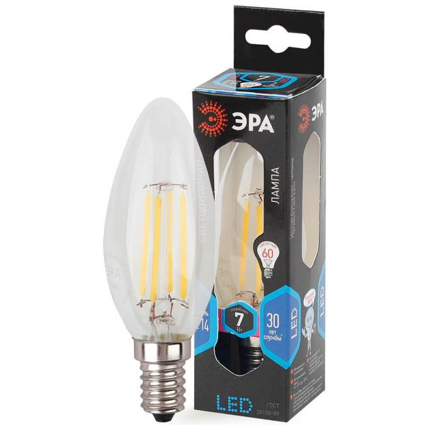 Лампа светодиодная филаментная ЭРА E14 7W 4000K прозрачная F-LED B35-7W-840-E14 Б0027943 Лампа светодиодная филаментная ЭРА E14 7W 4000K прозрачная F-LED B35-7W-840-E14 Б0027943