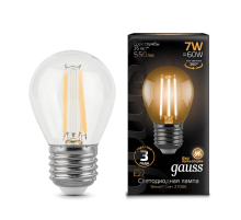 Лампа светодиодная филаментная Gauss E27 7W 2700К прозрачная 105802107
