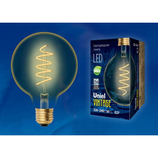 Лампа светодиодная филаментная Uniel E27 4W 2250K прозрачная LED-G95-4W/GOLDEN/E27/CW GLV21GO UL-00001818 Лампа светодиодная филаментная Uniel E27 4W 2250K прозрачная LED-G95-4W/GOLDEN/E27/CW GLV21GO UL-00001818