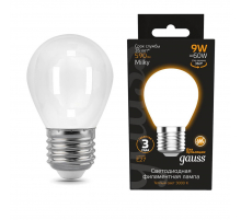 Лампа светодиодная филаментная Gauss E27 9W 3000К матовая 105202109