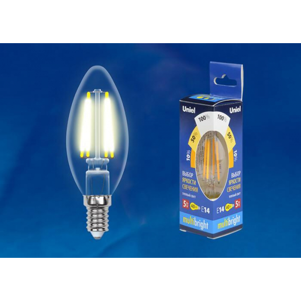Лампа светодиодная филаментная Uniel E14 5W 3000K прозрачная LED-C35-5W/WW/E14/CL/MB GLM10TR UL-00002367 Лампа светодиодная филаментная Uniel E14 5W 3000K прозрачная LED-C35-5W/WW/E14/CL/MB GLM10TR UL-00002367