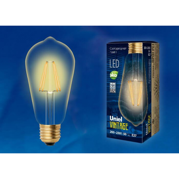 Лампа светодиодная филаментная Uniel E27 5W 2250K прозрачная LED-ST64-5W/GOLDEN/E27 GLV22GO UL-00002360