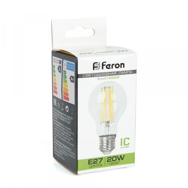 Лампа светодиодная филаментная Feron E27 20W 4000K прозрачная LB-620 38246 Лампа светодиодная филаментная Feron E27 20W 4000K прозрачная LB-620 38246