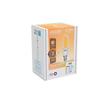 Лампа светодиодная диммируемая филаментная Gauss Smart Home Filament E14 4,5W 2700K прозрачная 1230112