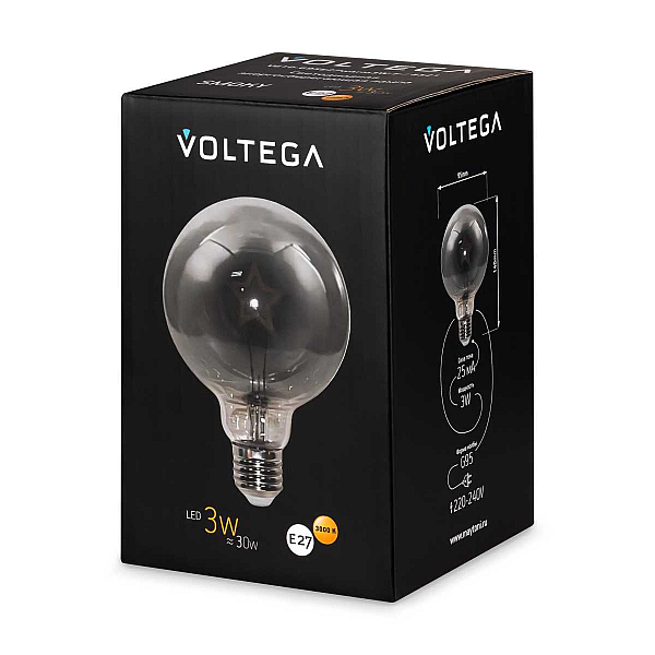 Лампа светодиодная филаментная Voltega 271 E27 3W 3000K дымчатая 8521