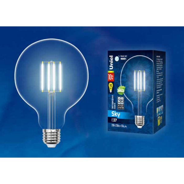 Лампа светодиодная филаментная Uniel E27 10W 4000K прозрачная LED-G125-10W/NW/E27/CL PLS02WH UL-00004859 Лампа светодиодная филаментная Uniel E27 10W 4000K прозрачная LED-G125-10W/NW/E27/CL PLS02WH UL-00004859