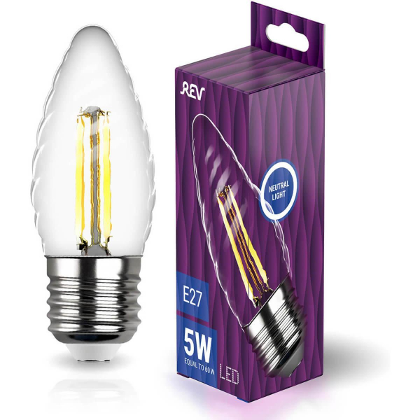 Лампа светодиодная филаментная REV TC37 E27 5W 4000K DECO Premium свеча на ветру 32490 4 Лампа светодиодная филаментная REV TC37 E27 5W 4000K DECO Premium свеча на ветру 32490 4