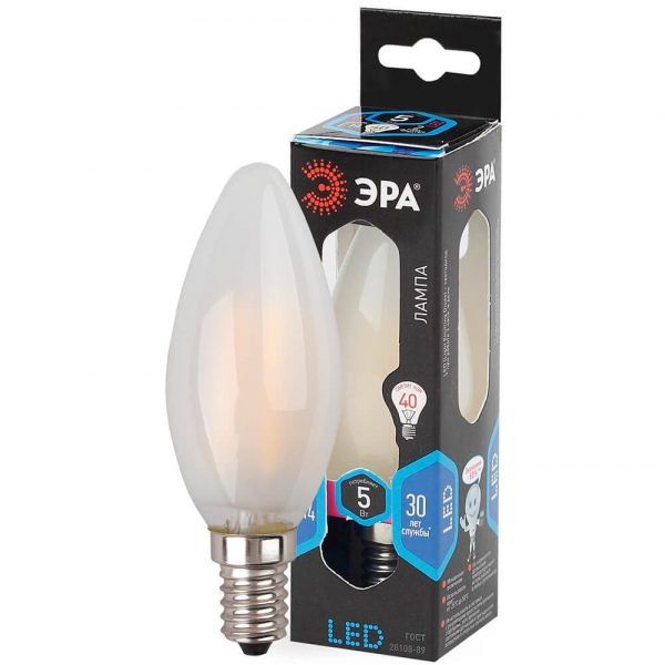 Лампа светодиодная филаментная ЭРА E14 5W 4000K матовая F-LED B35-5W-840-E14 frost Б0027926 Лампа светодиодная филаментная ЭРА E14 5W 4000K матовая F-LED B35-5W-840-E14 frost Б0027926