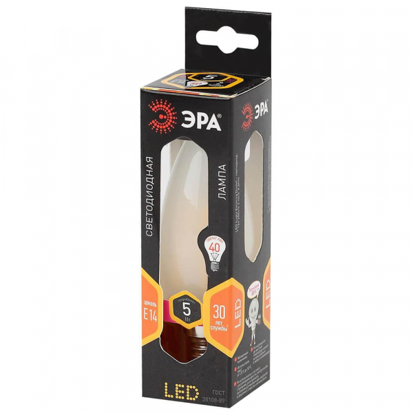 Лампа светодиодная филаментная ЭРА E14 5W 2700K матовая F-LED B35-5W-827-E14 frost Б0027925 Лампа светодиодная филаментная ЭРА E14 5W 2700K матовая F-LED B35-5W-827-E14 frost Б0027925