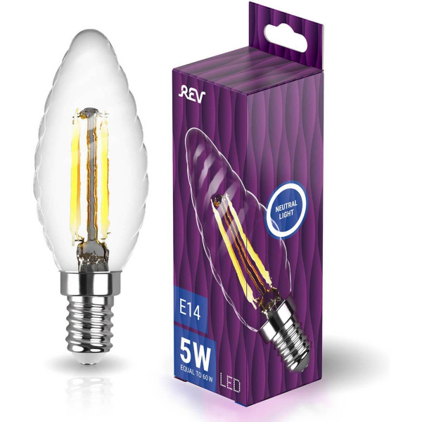 Лампа светодиодная филаментная REV TC37 E14 5W 4000K DECO Premium холодный свет свеча на ветру 32492 8 Лампа светодиодная филаментная REV TC37 E14 5W 4000K DECO Premium холодный свет свеча на ветру 32492 8
