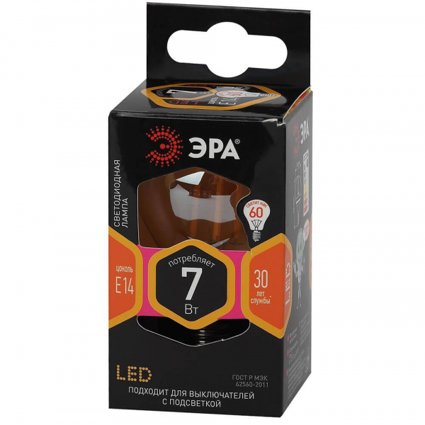 Лампа светодиодная филаментная ЭРА E14 7W 2700K золотая F-LED P45-7W-827-E14 gold Б0047016 Лампа светодиодная филаментная ЭРА E14 7W 2700K золотая F-LED P45-7W-827-E14 gold Б0047016