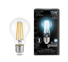 Лампа светодиодная филаментная Gauss E27 15W 4100K прозрачная 102902215
