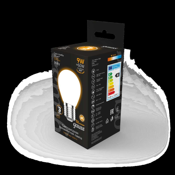 Лампа светодиодная филаментная Gauss E27 9W 3000К матовая 105202109