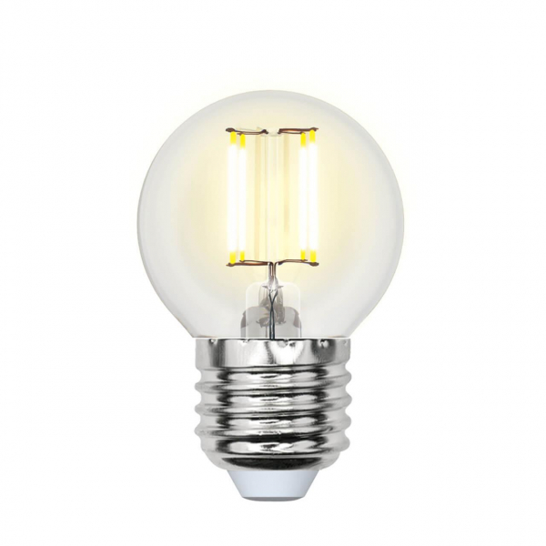 Лампа светодиодная филаментная Uniel E27 6W 4000K прозрачная LED-G45-6W/NW/E27/CL PLS02WH UL-00001370 Лампа светодиодная филаментная Uniel E27 6W 4000K прозрачная LED-G45-6W/NW/E27/CL PLS02WH UL-00001370