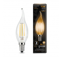 Лампа светодиодная филаментная Gauss E14 11W 2700К прозрачная 104801111