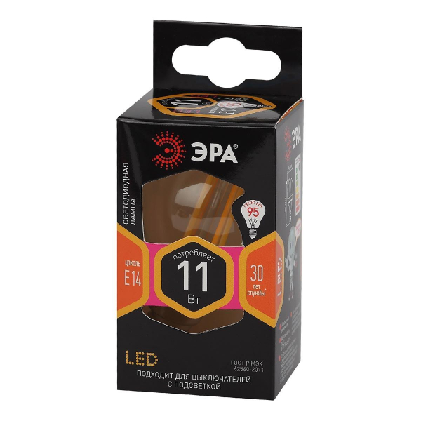 Лампа светодиодная филаментная ЭРА E14 11W 2700K прозрачная F-LED P45-11w-827-E14 Б0047012 Лампа светодиодная филаментная ЭРА E14 11W 2700K прозрачная F-LED P45-11w-827-E14 Б0047012