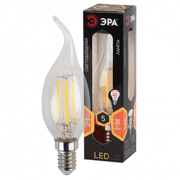 Лампа светодиодная филаментная ЭРА E14 5W 2700K прозрачная F-LED BXS-5W-827-E14 Б0043436 Лампа светодиодная филаментная ЭРА E14 5W 2700K прозрачная F-LED BXS-5W-827-E14 Б0043436
