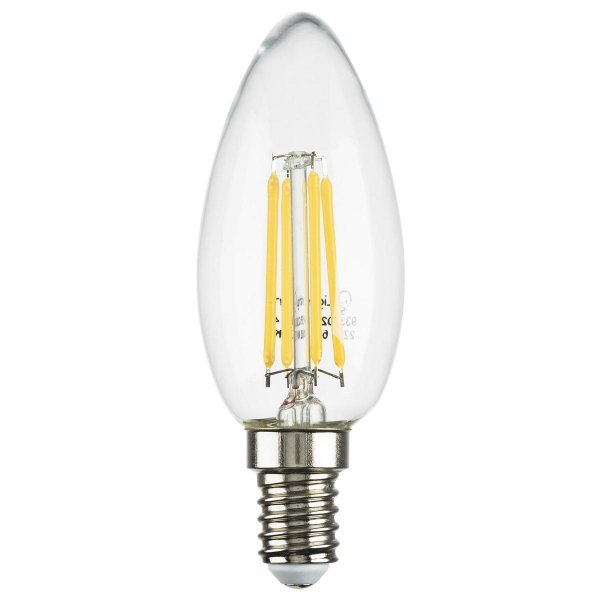 Лампа светодиодная филаментная Lightstar LED Filament E14 6W 4000K свеча прозрачная 933504 Лампа светодиодная филаментная Lightstar LED Filament E14 6W 4000K свеча прозрачная 933504