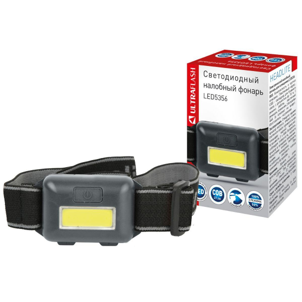 Налобный светодиодный фонарь Ultraflash Headlite от батареек 90х40 49 лм LED5356 14641 Налобный светодиодный фонарь Ultraflash Headlite от батареек 90х40 49 лм LED5356 14641