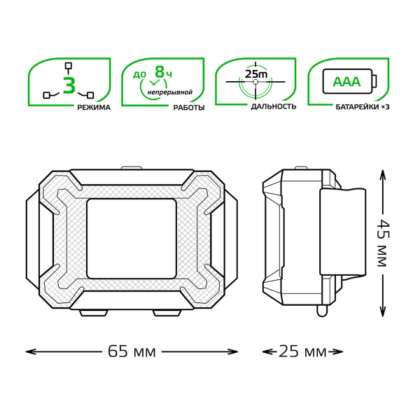 Налобный светодиодный фонарь Gauss от батареек 65х45 180 лм GF304