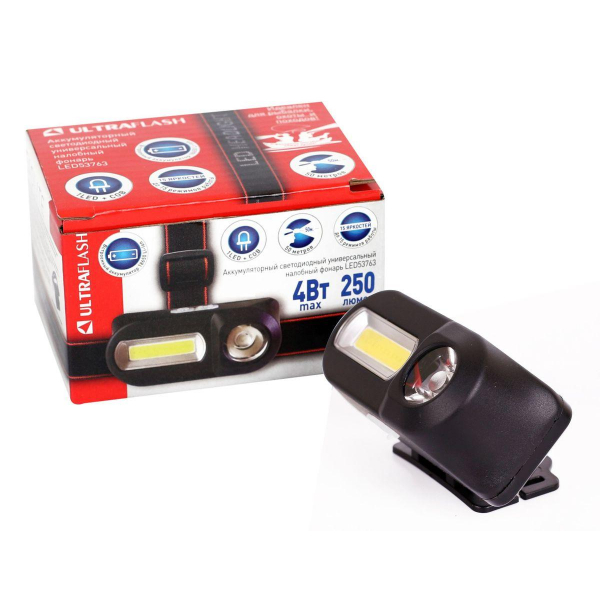 Налобный светодиодный фонарь Ultraflash Headlite аккумуляторный 85х60 250 лм LED53763 14504 Налобный светодиодный фонарь Ultraflash Headlite аккумуляторный 85х60 250 лм LED53763 14504