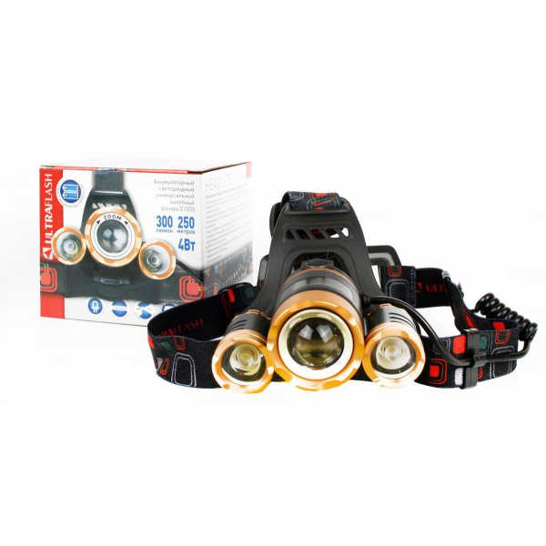 Налобный светодиодный фонарь Ultraflash Headlite аккумуляторный 100х90 300 лм E1333 13903 Налобный светодиодный фонарь Ultraflash Headlite аккумуляторный 100х90 300 лм E1333 13903