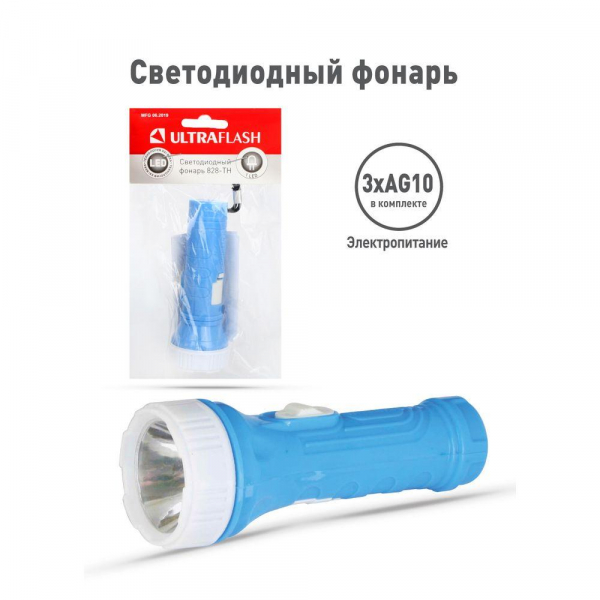 Ручной светодиодный фонарь Ultraflash Т от батареек 110х39 15 лм 828-TH 12395 Ручной светодиодный фонарь Ultraflash Т от батареек 110х39 15 лм 828-TH 12395