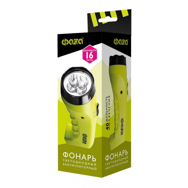 Ручной светодиодный фонарь ФАZA аккумуляторный 16 лм 162х53 AccuF2-L04-gn