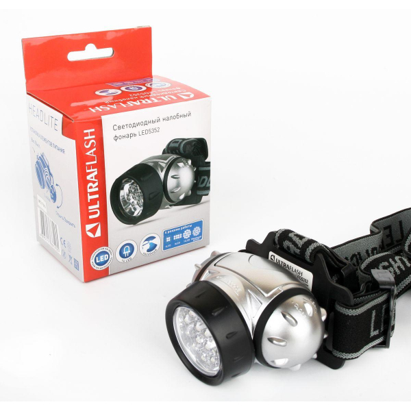 Налобный светодиодный фонарь Ultraflash Headlite от батареек 70х60 35 лм LED5352 10261 Налобный светодиодный фонарь Ultraflash Headlite от батареек 70х60 35 лм LED5352 10261