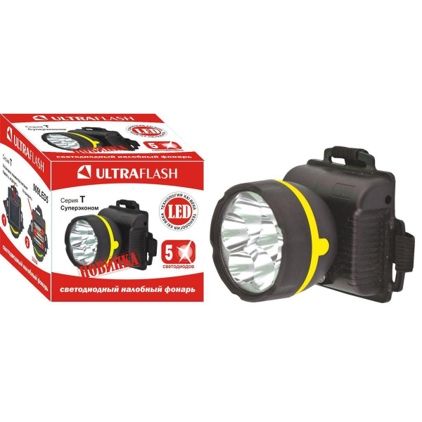 Налобный светодиодный фонарь Ultraflash Т от батареек 85х75 18 лм 909LED5 11781
