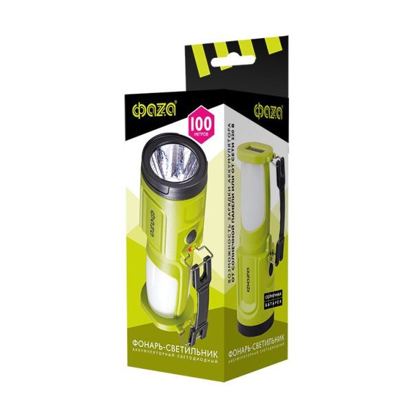 Прожекторный светодиодный фонарь на солнечной батарее ФАZA аккумуляторный 132 лм 180х100 AccuF8-L1W/L24-gn