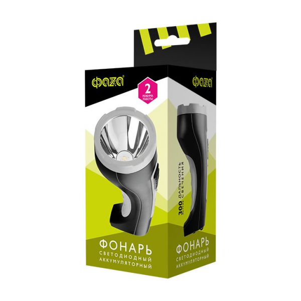 Ручной светодиодный фонарь ФАZA аккумуляторный 125 лм 165х80 AccuF2-L3W-bk