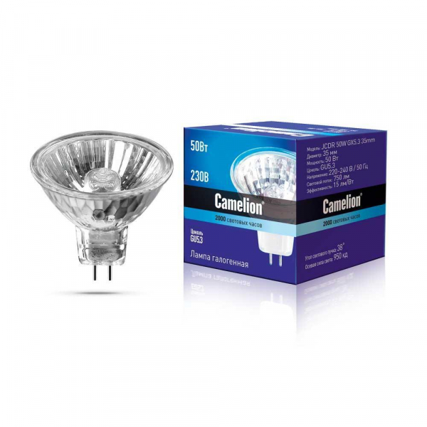 Лампа галогенная Camelion JCDR 50W GX5.3 35mm 3000K 7093 Лампа галогенная Camelion JCDR 50W GX5.3 35mm 3000K 7093