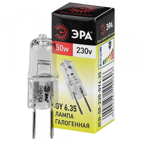 Лампа галогенная ЭРА GY6.35 50W 2700K прозрачная GY6.35-JCD-50W-230V C0027374 Лампа галогенная ЭРА GY6.35 50W 2700K прозрачная GY6.35-JCD-50W-230V C0027374