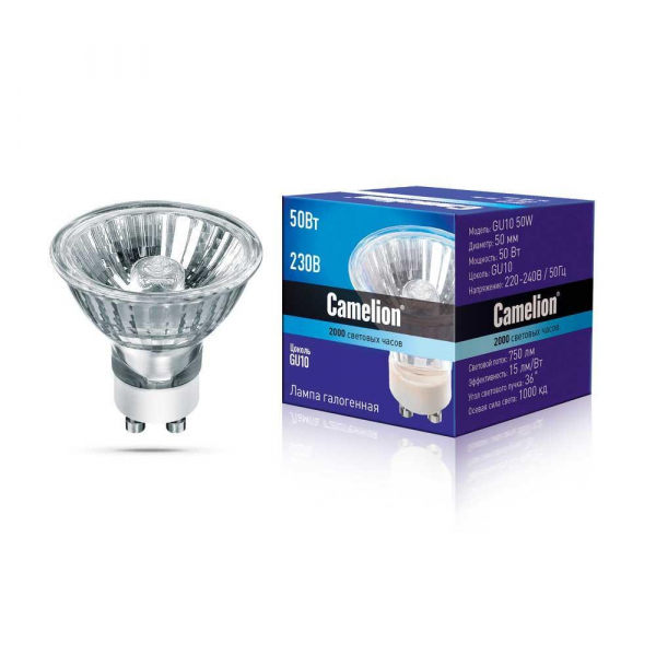 Лампа галогенная Camelion GU10 50W 3000K 5560 Лампа галогенная Camelion GU10 50W 3000K 5560