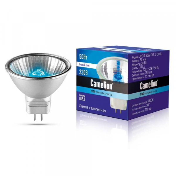 Лампа галогенная Camelion JCDR 50W GX5.3 COOL 3500K 11470 Лампа галогенная Camelion JCDR 50W GX5.3 COOL 3500K 11470