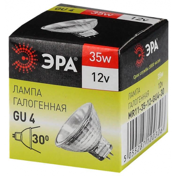 Лампа галогенная ЭРА GU4 35W 2700K прозрачная GU4-MR11-35W-12V-30CL C0027362