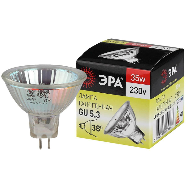 Лампа галогенная ЭРА GU5.3 35W 2700K прозрачная GU5.3-JCDR (MR16) -35W-230V-CL C0027363 Лампа галогенная ЭРА GU5.3 35W 2700K прозрачная GU5.3-JCDR (MR16) -35W-230V-CL C0027363