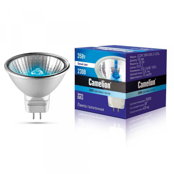 Лампа галогенная Camelion JCDR 35W GX5.3 COOL 3500K 11469 Лампа галогенная Camelion JCDR 35W GX5.3 COOL 3500K 11469